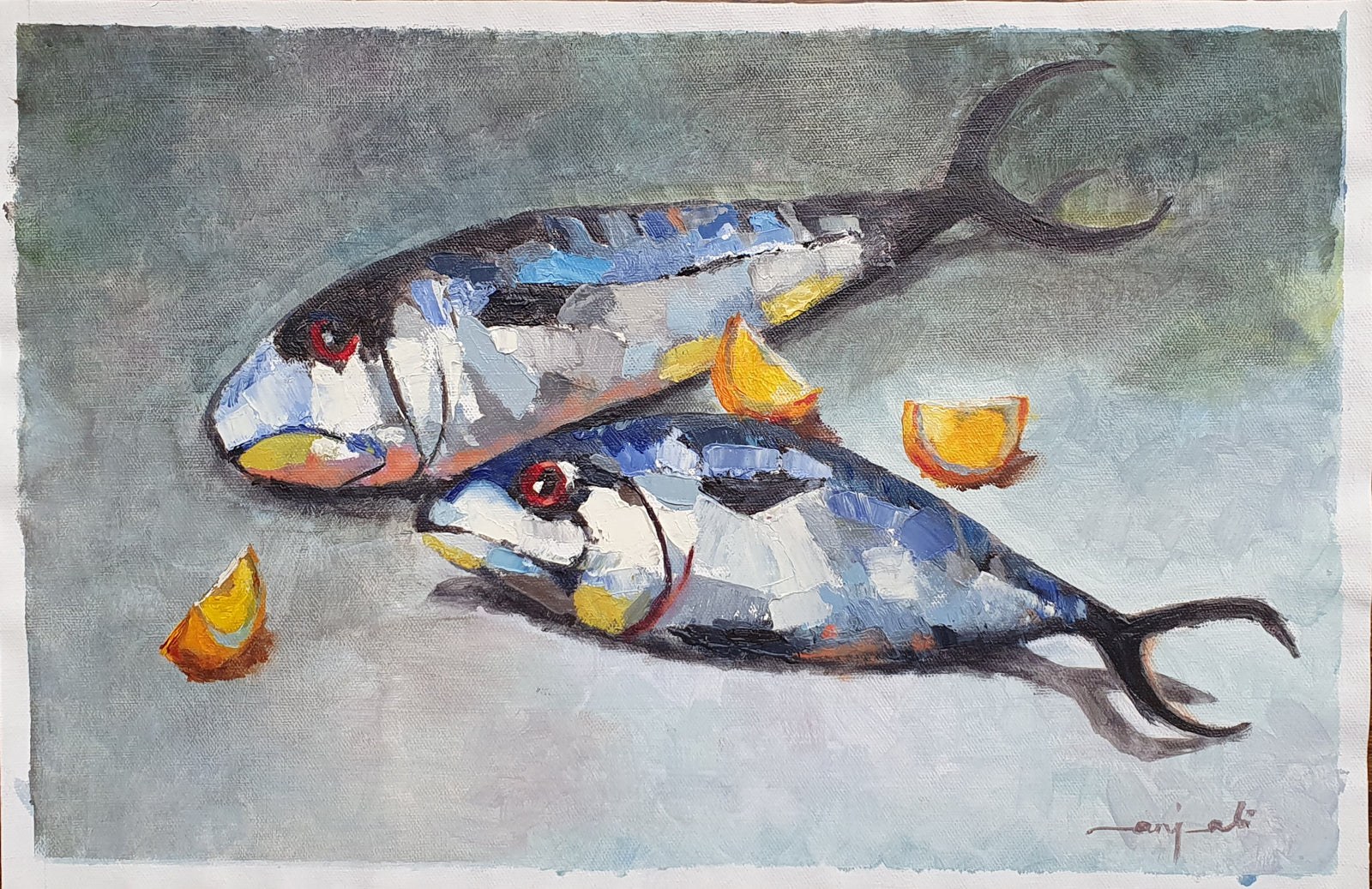 Fish and Lemons — painting by Anjali