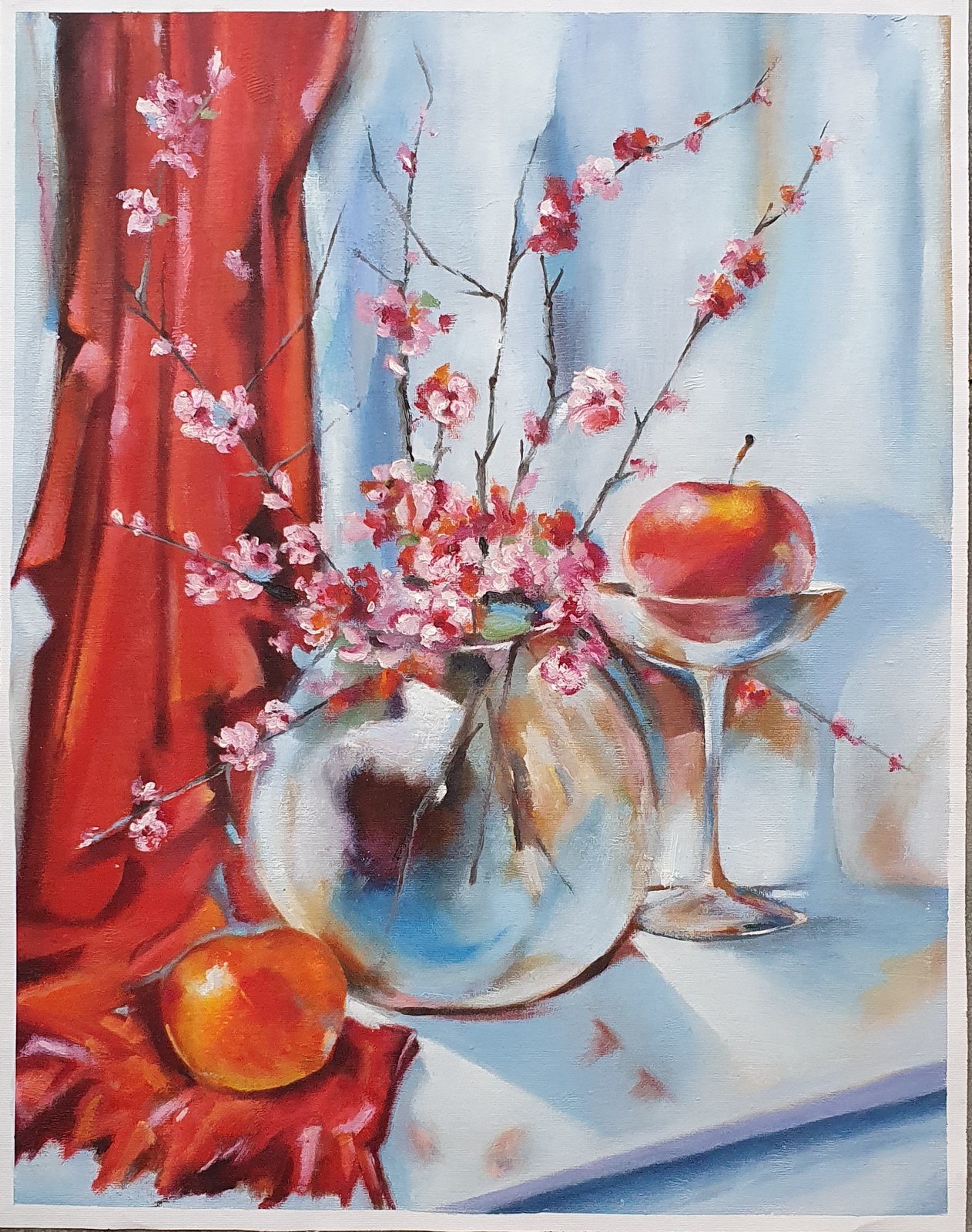 Glass Bowl and Cherry Blossoms — painting by Anjali