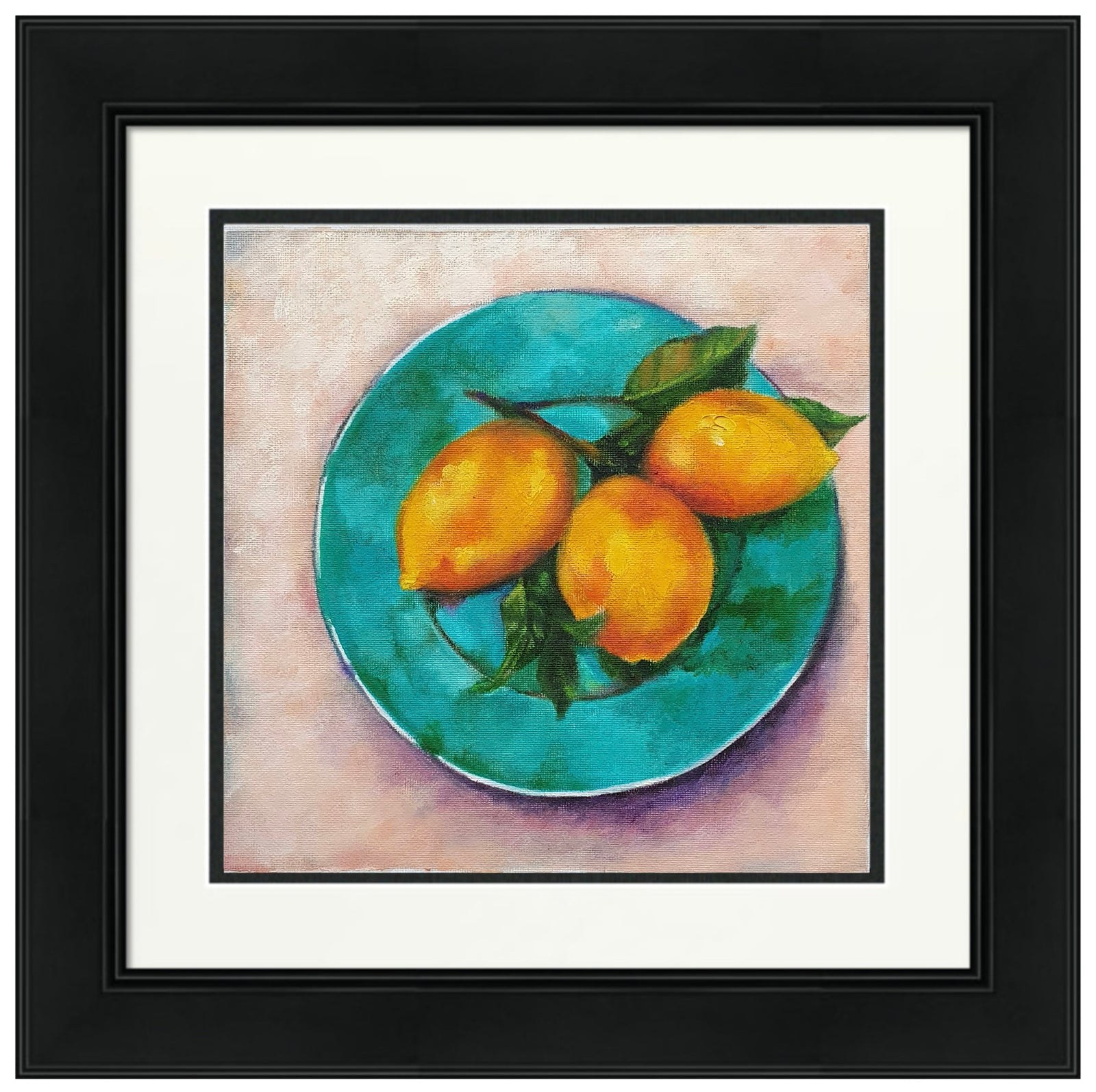 Lemons On Blue Plate — painting by Anjali