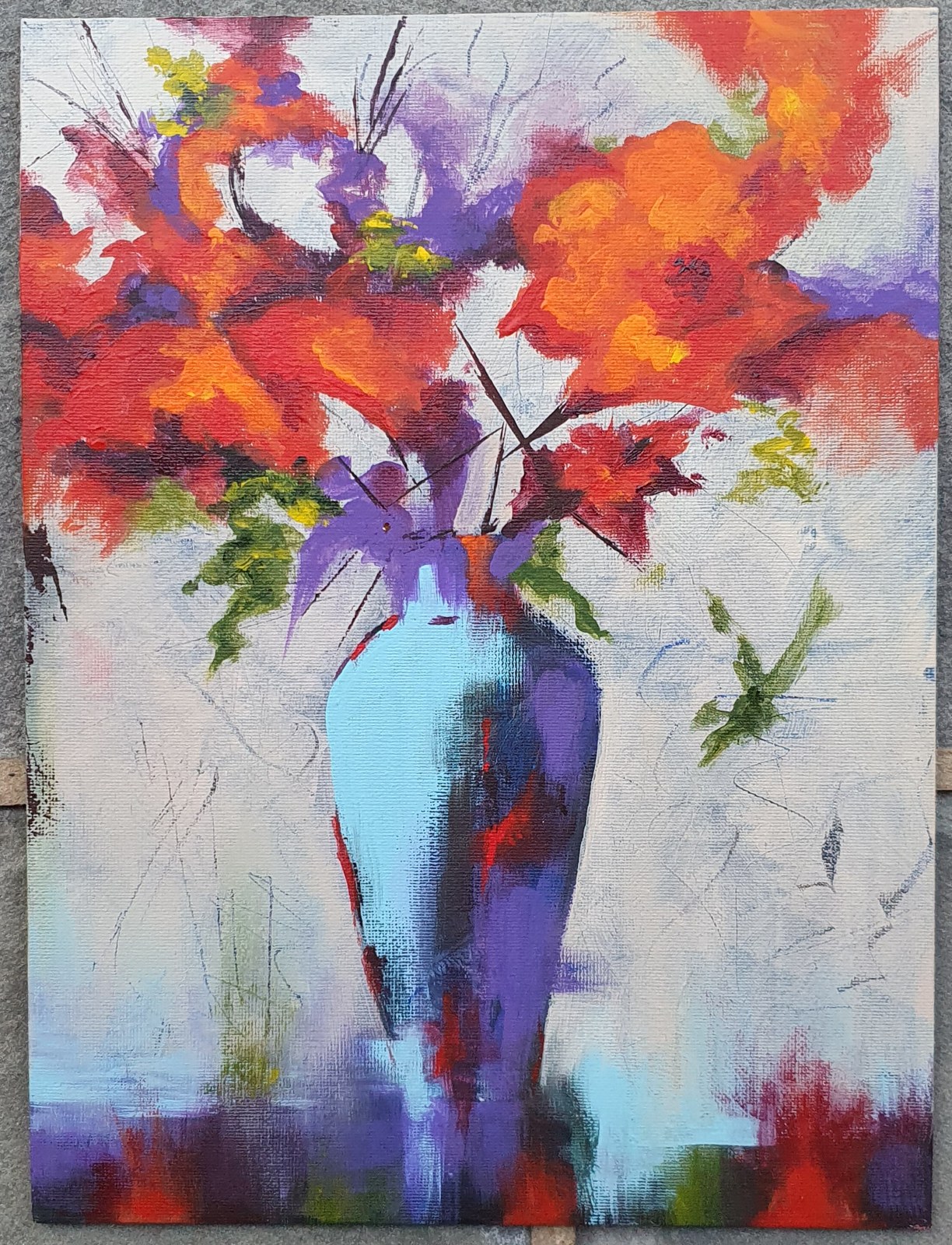 Summer Flowers In Blue Vase — painting by Anjali