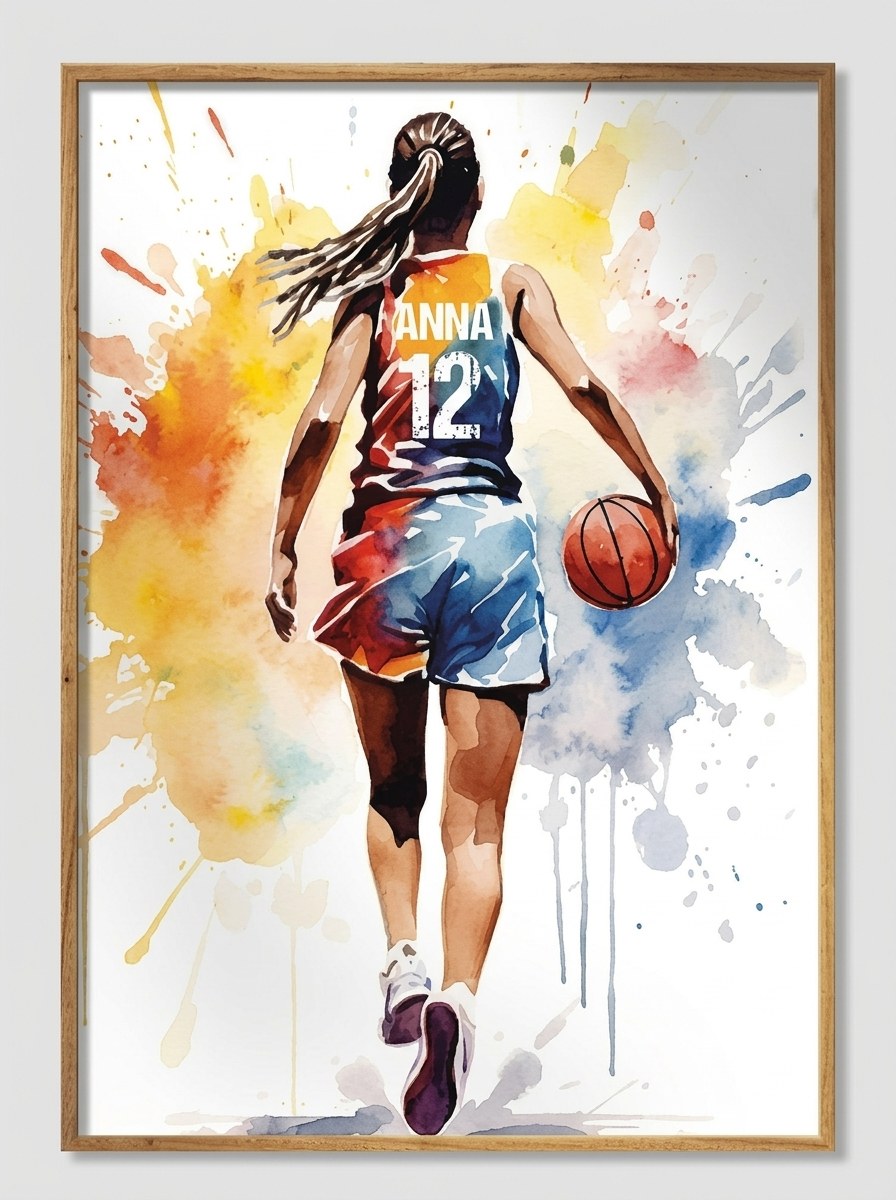 Basketball player Anna in a number 12 jersey